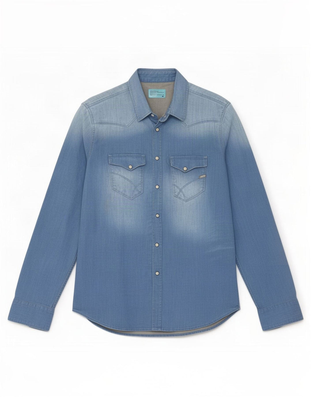 Camisa jeans masculina vintage grande algodão azul