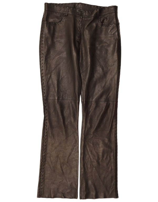 Calça casual feminina vintage de couro bootcut IT 42 médio W32 L32 preta