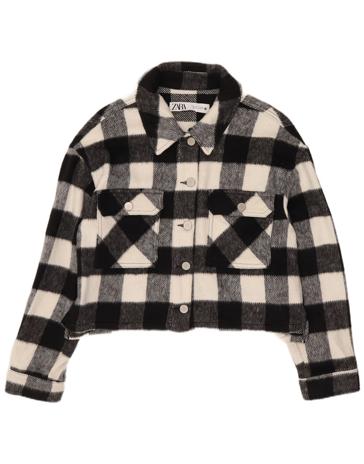 Zara Jaqueta bomber feminina oversized UK 10 pequena preta de algodão guingão