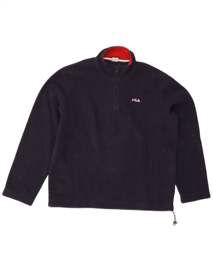 Suéter de lã masculino Fila com zíper e gola XL azul marinho poliéster