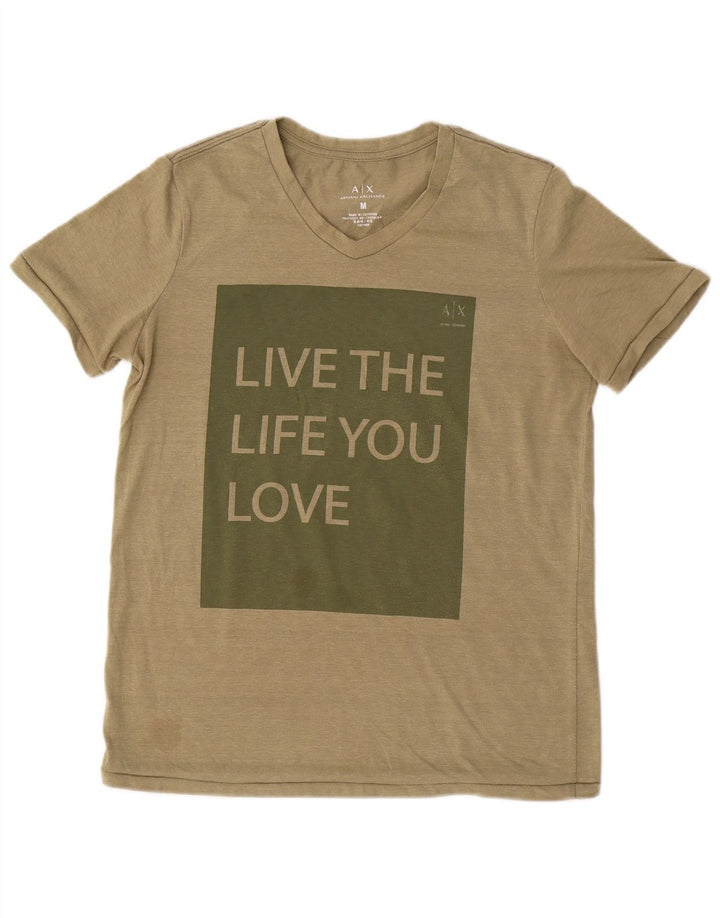 Camiseta gráfica masculina Armani Exchange Top médio algodão cáqui