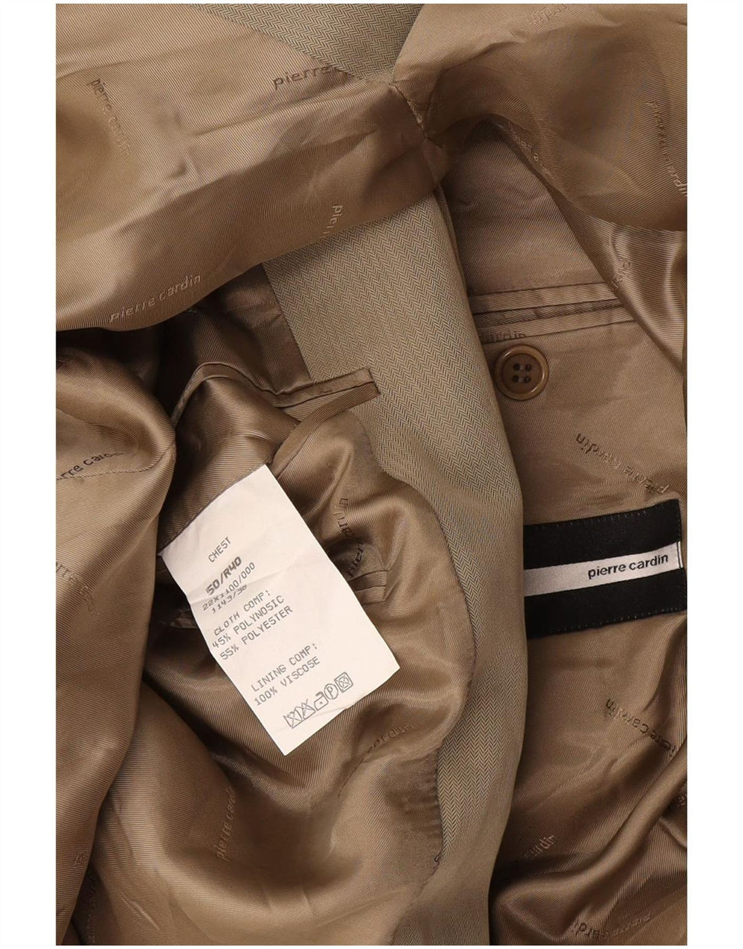 Jaqueta blazer masculina Pierre Cardin com 3 botões UE 50 grande poliéster bege