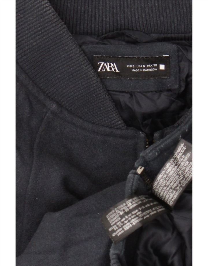 Jaqueta bomber masculina Zara Loose Fit Reino Unido 36 pequena lã azul marinho