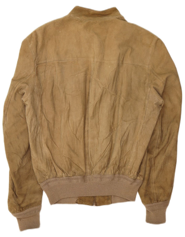 Jaqueta bomber masculina VINTAGE de camurça Reino Unido 38 couro bege médio