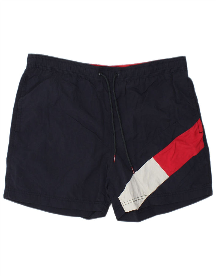Shorts de natação masculino Tommy Hilfiger Slim Fit médio azul marinho colorblock