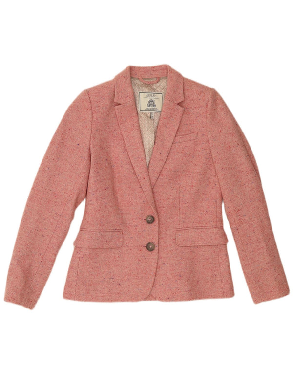 Jaqueta blazer feminina Joules com 2 botões Reino Unido 8 pequena lã manchada rosa