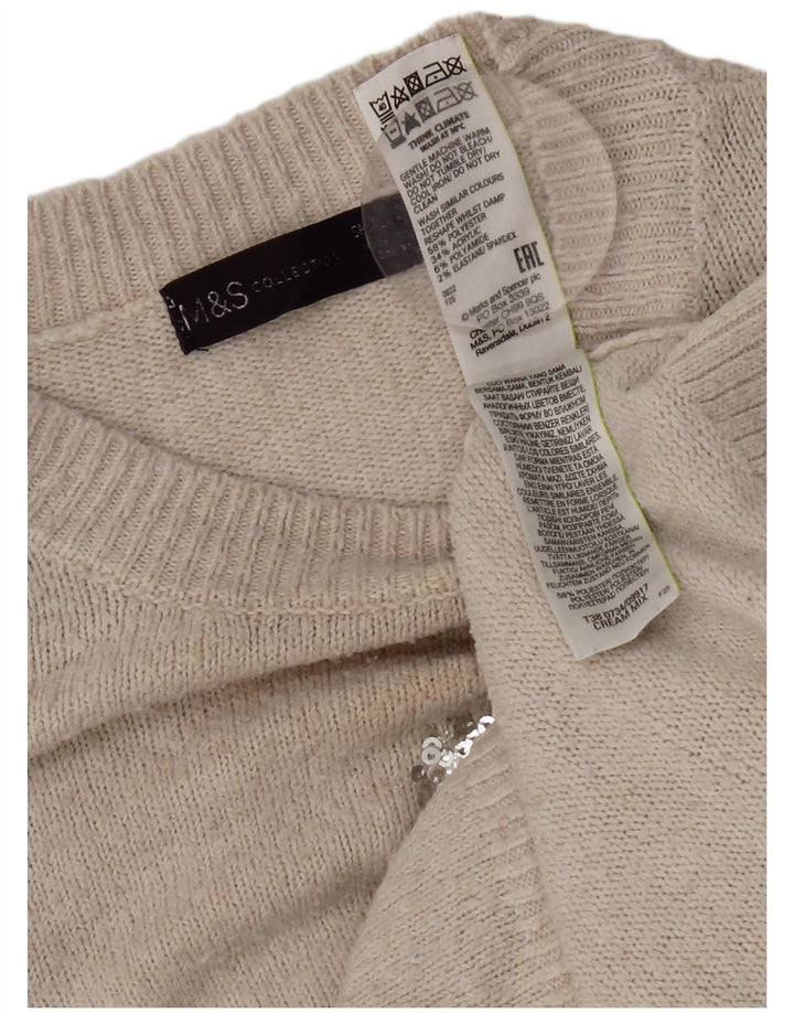 Suéter feminino Marks & Spencer com gola redonda e gola redonda Reino Unido 10 pequeno bege