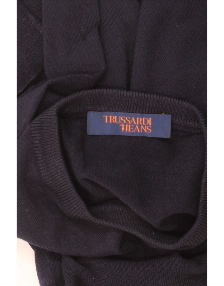 Trussardi Suéter masculino com gola redonda pequeno azul marinho