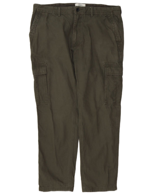 Calça cargo reta masculina Marks & Spencer W38 L29 algodão verde