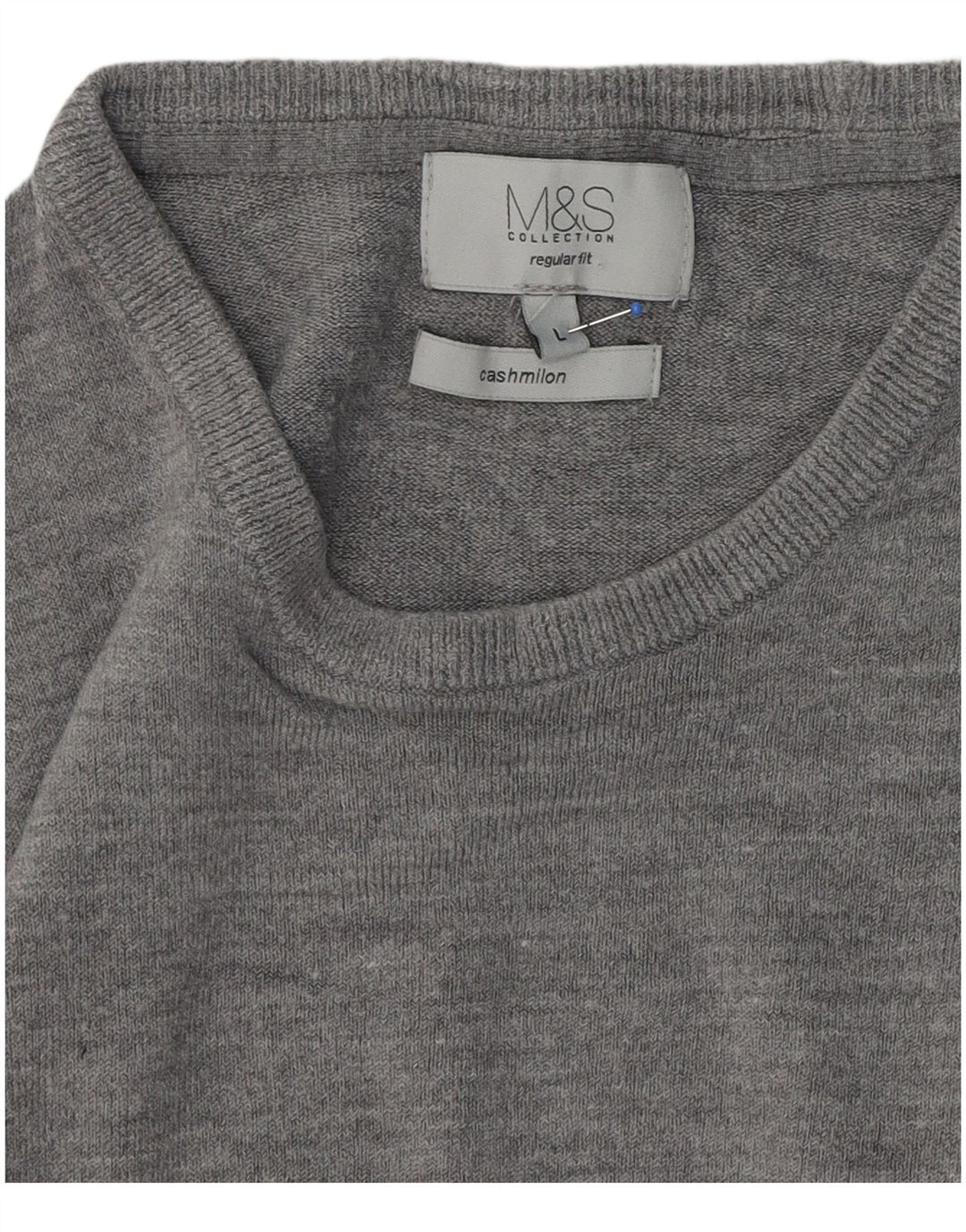 Suéter masculino Marks & Spencer com ajuste regular e gola redonda, grande cinza