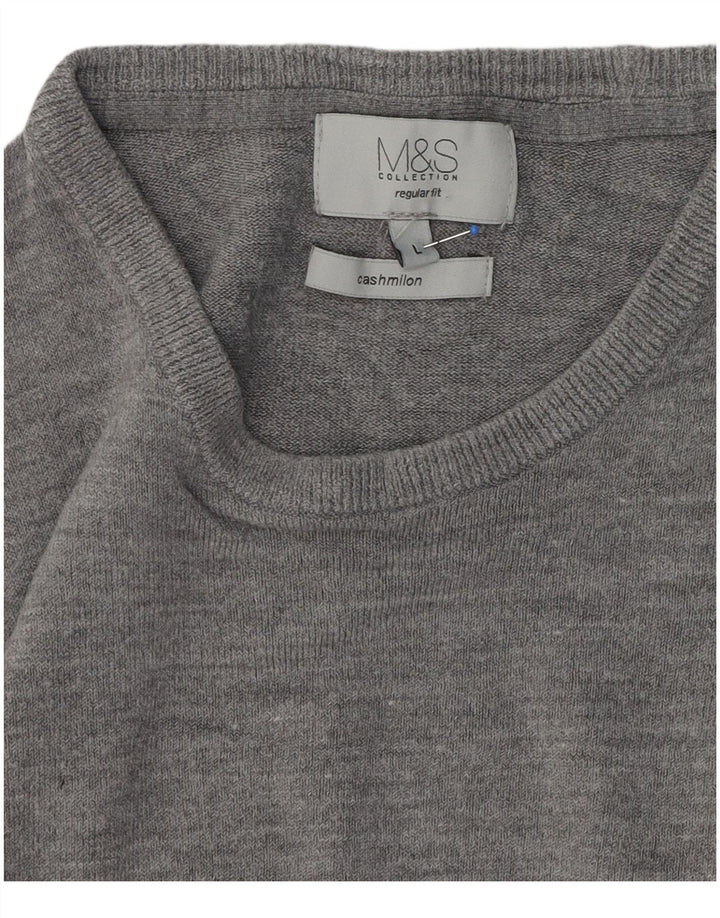 Suéter masculino Marks & Spencer com ajuste regular e gola redonda, grande cinza