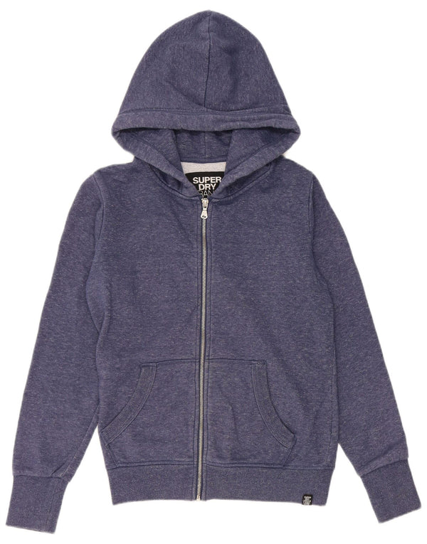 Suéter feminino Superdry com capuz e zíper Reino Unido 16 grande algodão manchado azul marinho