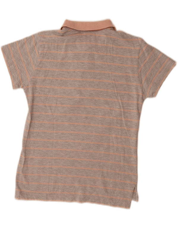 Camisa polo feminina Lotto UK 14 grande algodão listrado cinza