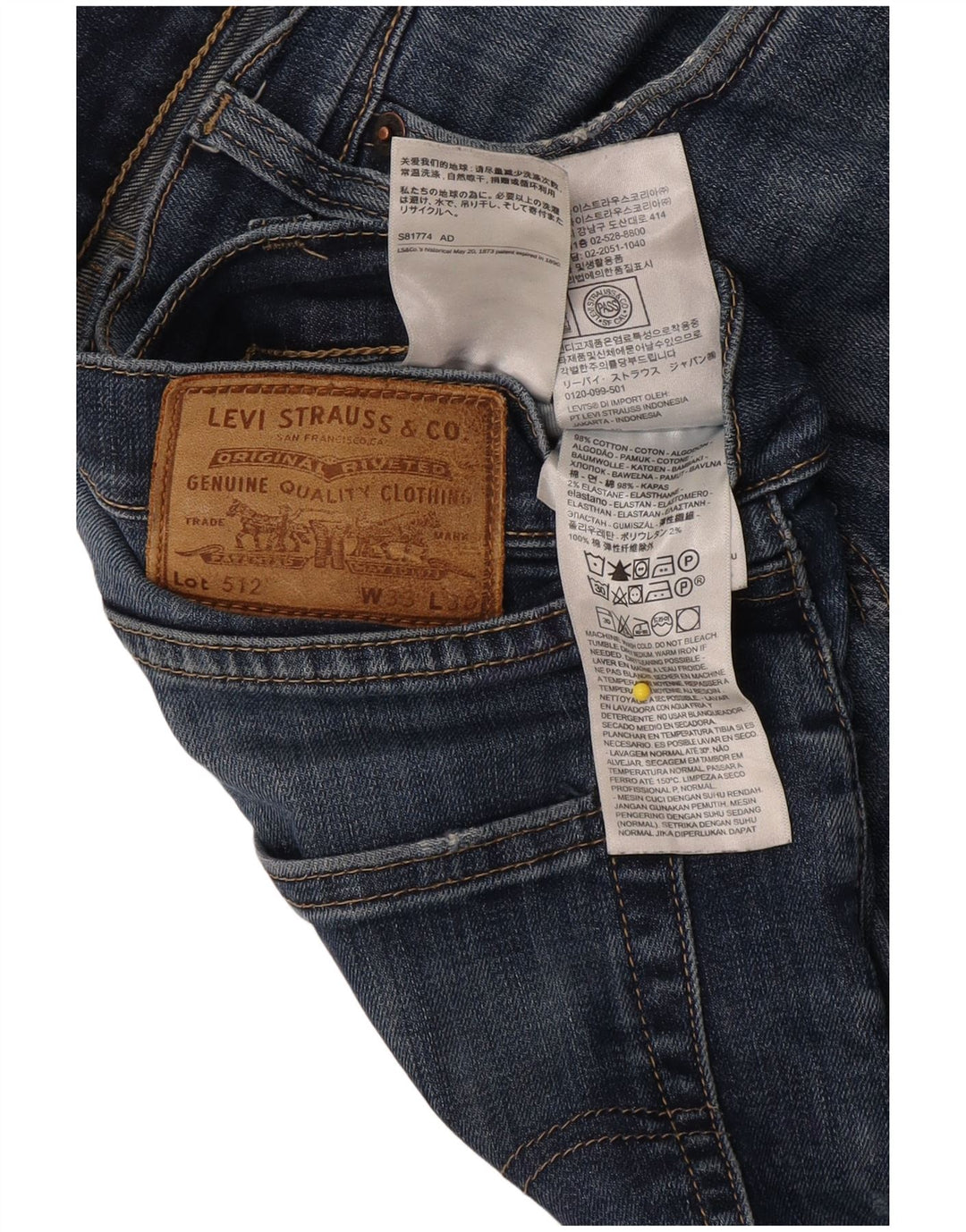 Levi's Masculino 512 Slim Tapered Jeans W33 L30 Azul Algodão