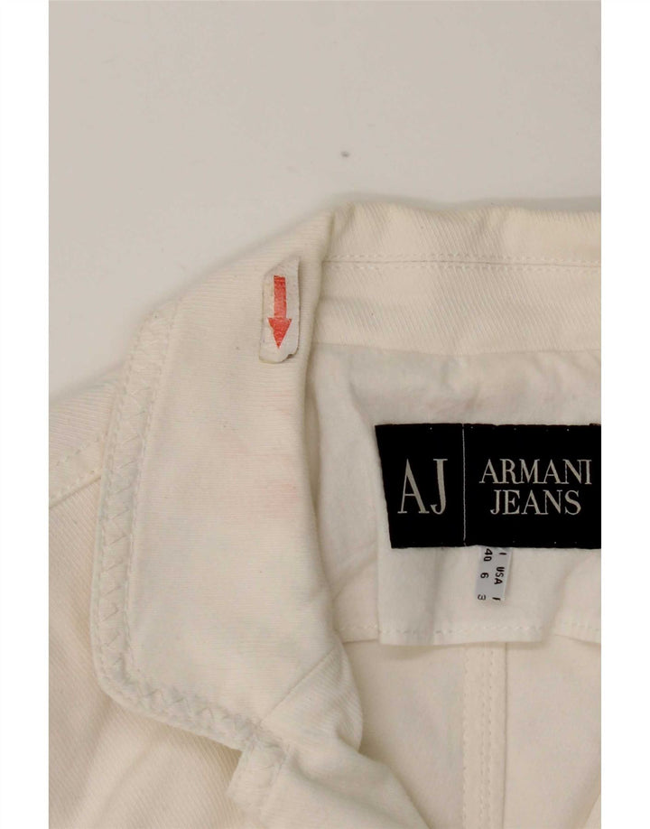 Jaqueta blazer feminina Armani Jeans com 3 botões Reino Unido 10 pequeno algodão branco