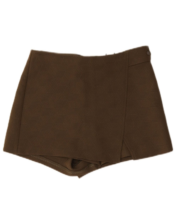 Topshop Womens High Waist Hot Pants UK 10 Small W30 Khaki Geometric