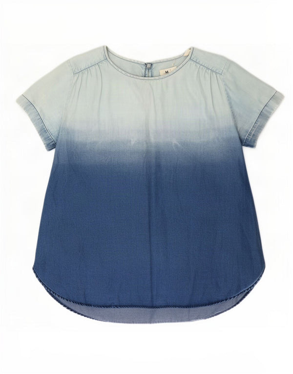 Blusa jeans feminina M.I.H Jeans UK 10 pequeno bloco colorido azul Tencel