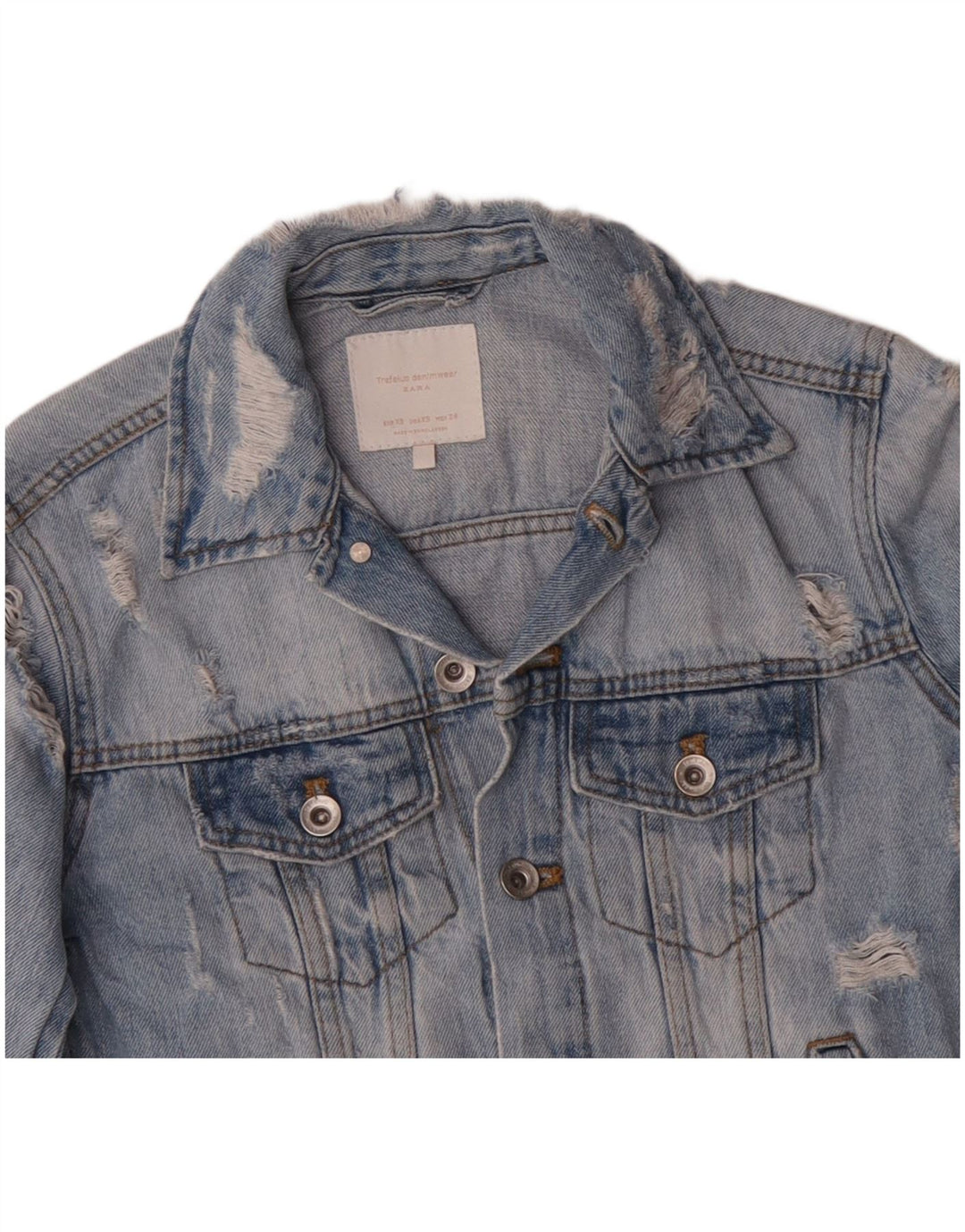 ZARA Jaqueta jeans feminina desgastada Reino Unido 6 XS azul algodão