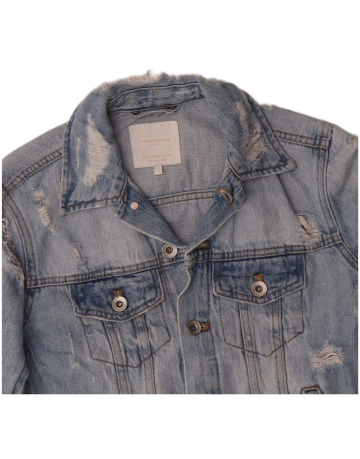 ZARA Jaqueta jeans feminina desgastada Reino Unido 6 XS azul algodão