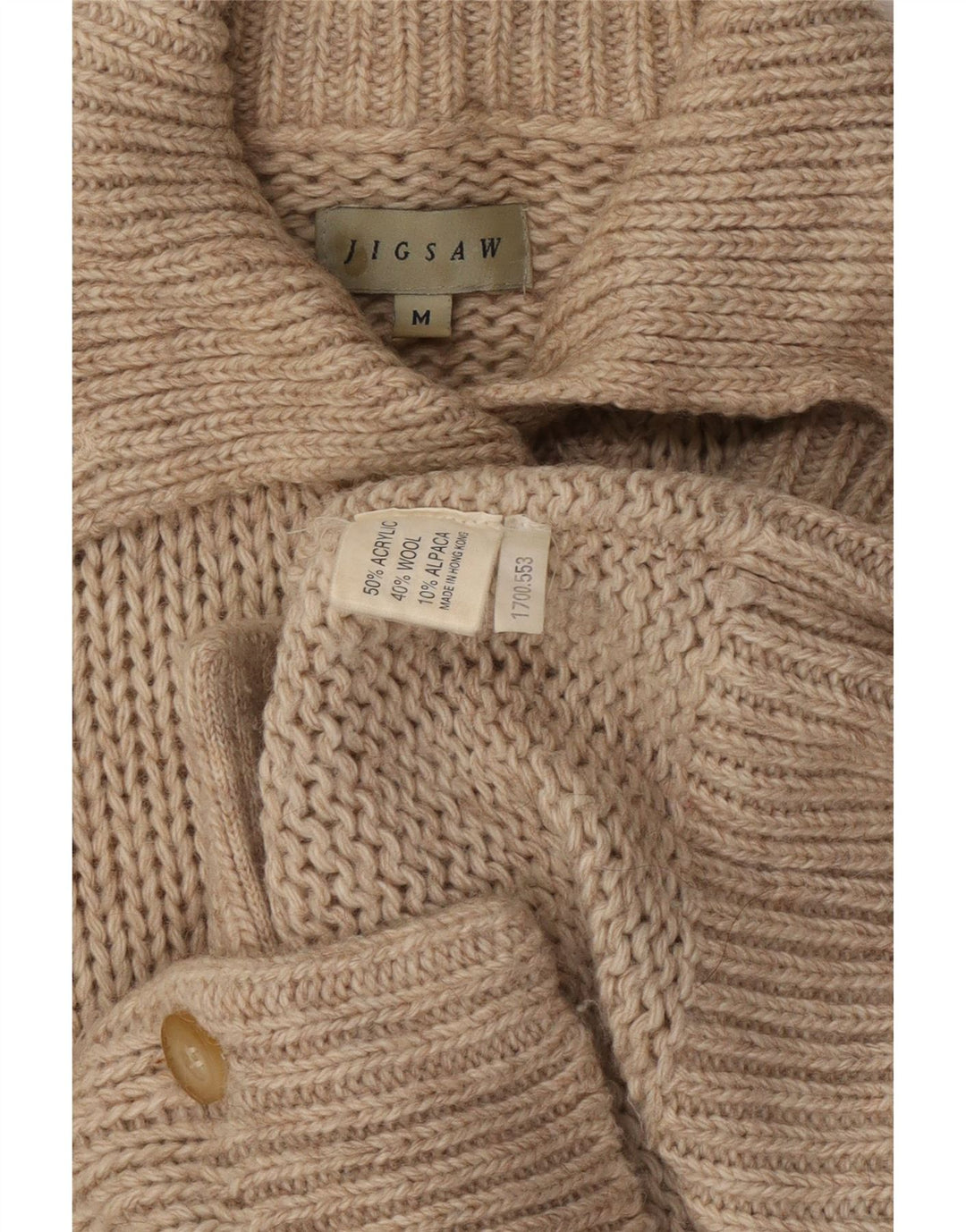 Suéter cardigã feminino Jigsaw UK 14 acrílico cinza médio