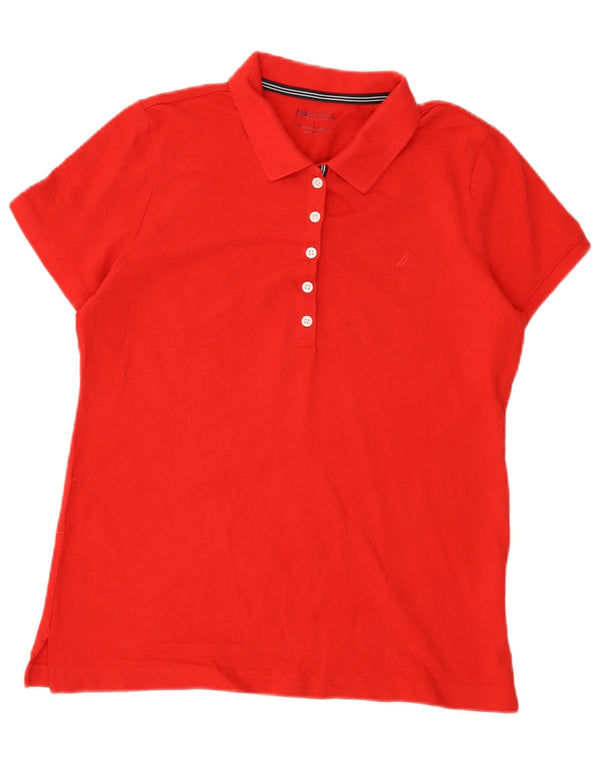 Camisa polo feminina Nautica UK 14 grande algodão vermelho