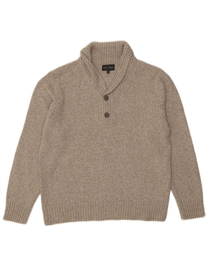 Suéter masculino Marks & Spencer com gola xale grande acrílico cinza