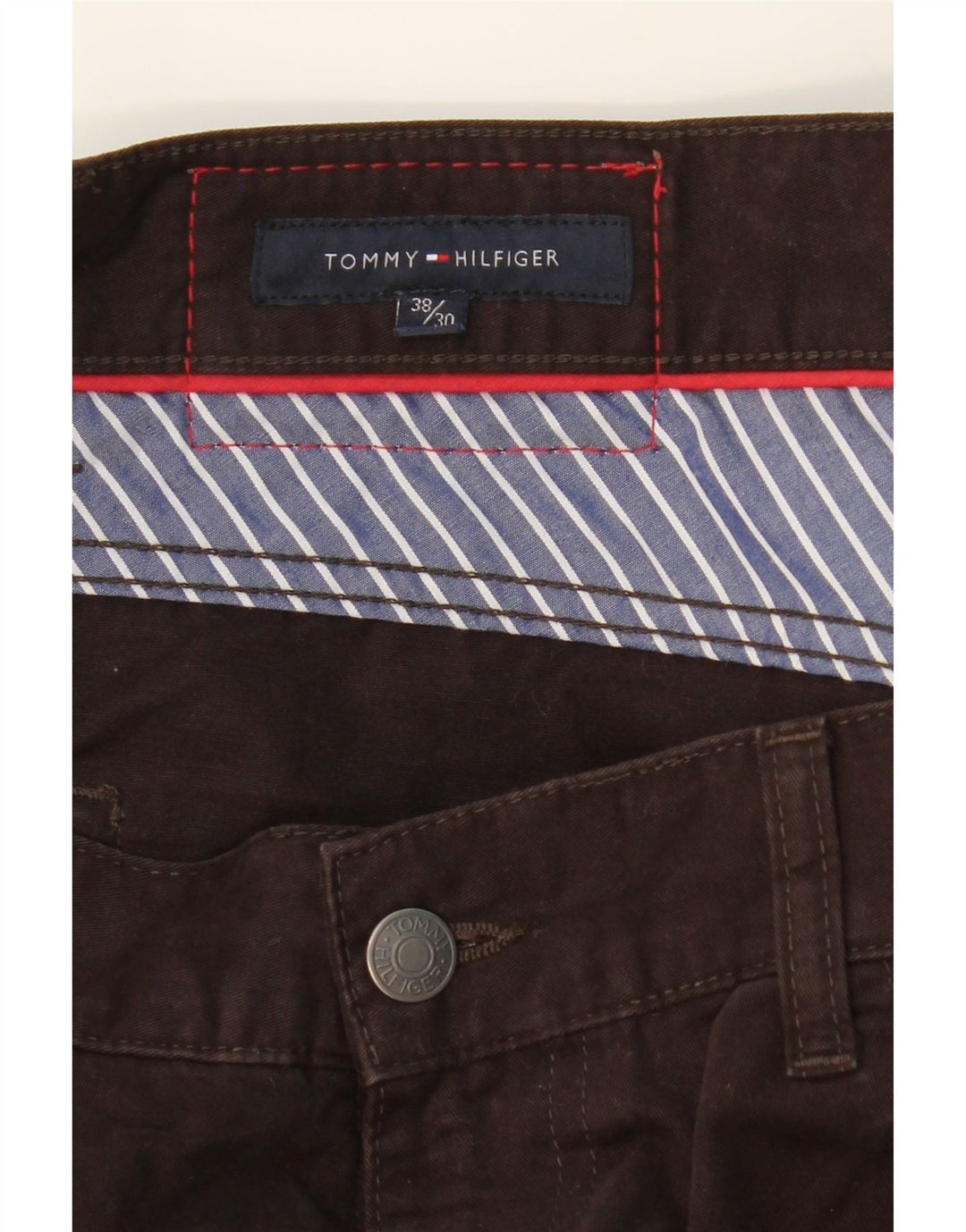 TOMMY HILFIGER Mens Straight Casual Trousers  W38 L30 Brown Cotton Vintage Tommy Hilfiger and Second-Hand Tommy Hilfiger from Messina Hembry 
