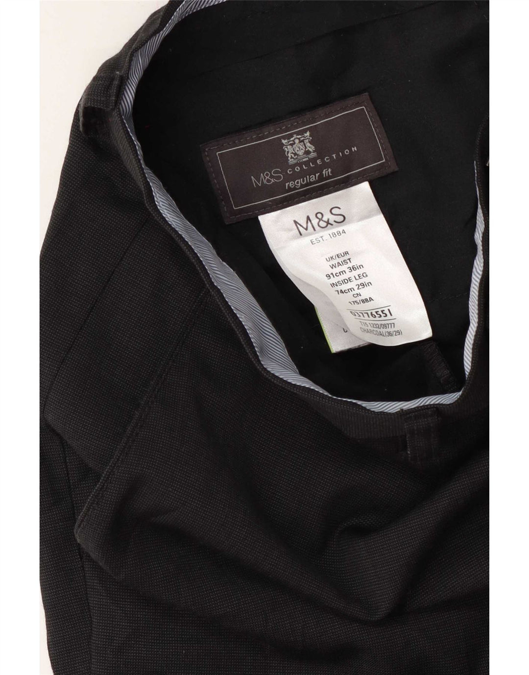 Calça masculina de ajuste regular Marks & Spencer W36 L29 lã azul marinho