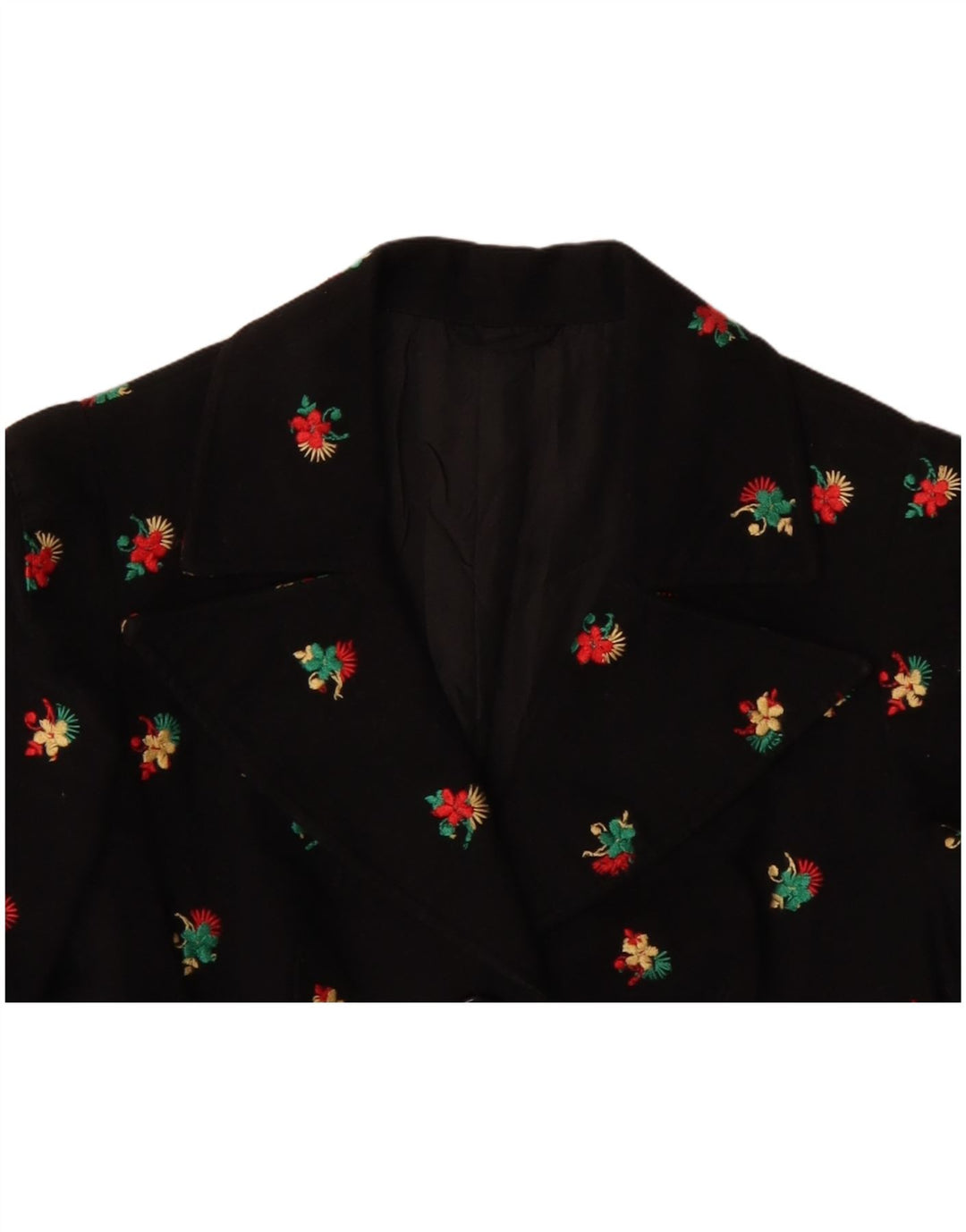 Jaqueta blazer feminina VINTAGE com 4 botões UK 10 pequena floral preta