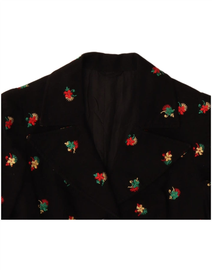 Jaqueta blazer feminina VINTAGE com 4 botões UK 10 pequena floral preta