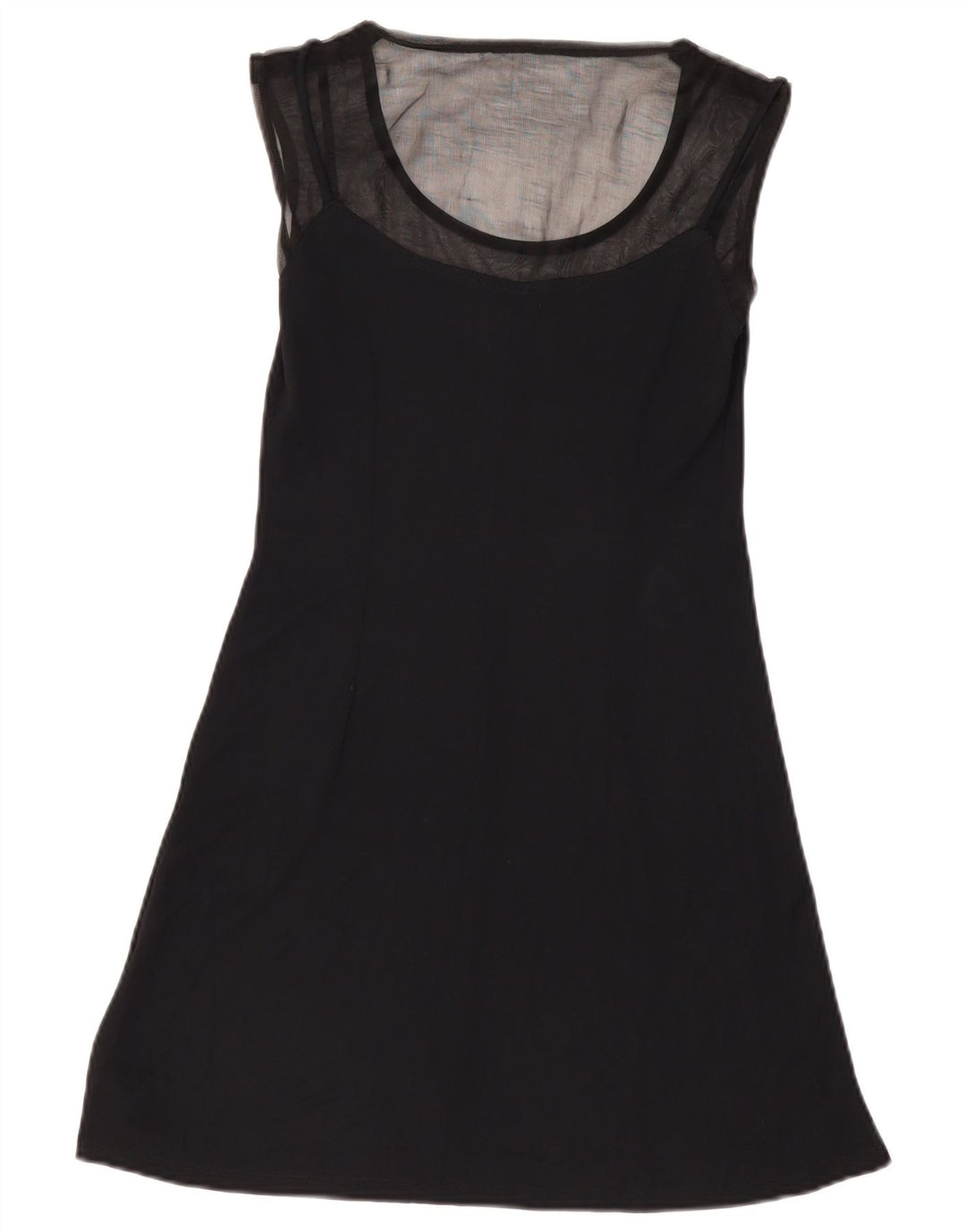Vestido feminino AMULETI sem mangas evasê UK 10 pequeno preto viscose
