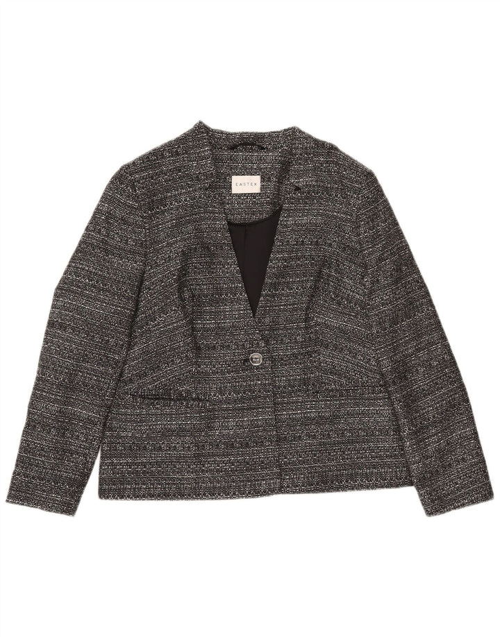 Jaqueta blazer feminina Eastex com 1 botão Reino Unido 12 poliéster manchado cinza médio