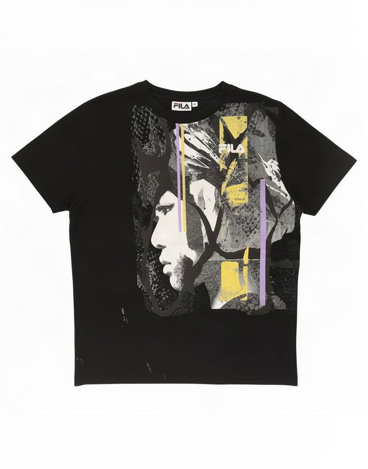 Fila Mens Graphic T-Shirt Top Médio Algodão Preto