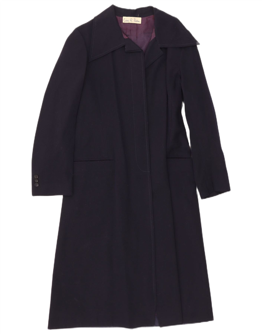 Sobretudo aberto feminino vintage UK 8 pequeno azul marinho