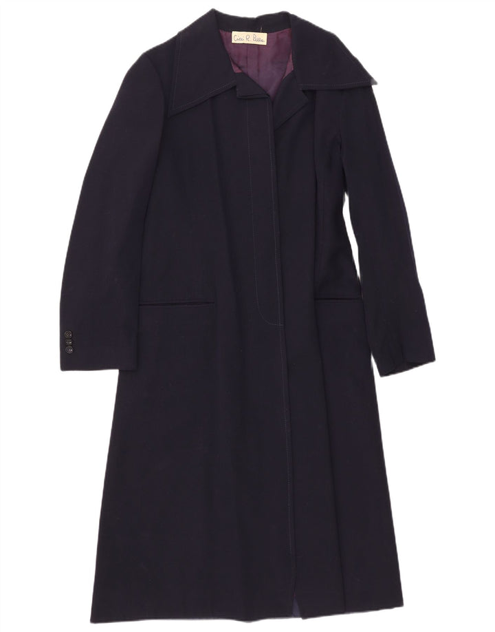 Sobretudo aberto feminino vintage UK 8 pequeno azul marinho