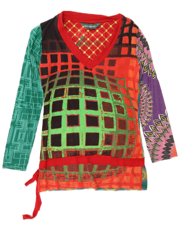 Top gráfico feminino Desigual manga comprida UK 14 grande multicolorido geométrico