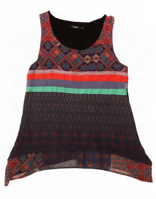 Túnica feminina Desigual sem mangas UK 18 XL patchwork multicolorido