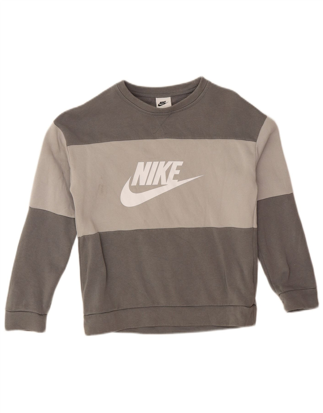 NIKE Boys Graphic Sweatshirt Jumper 10-11 Anos Médio Cinza Colourblock