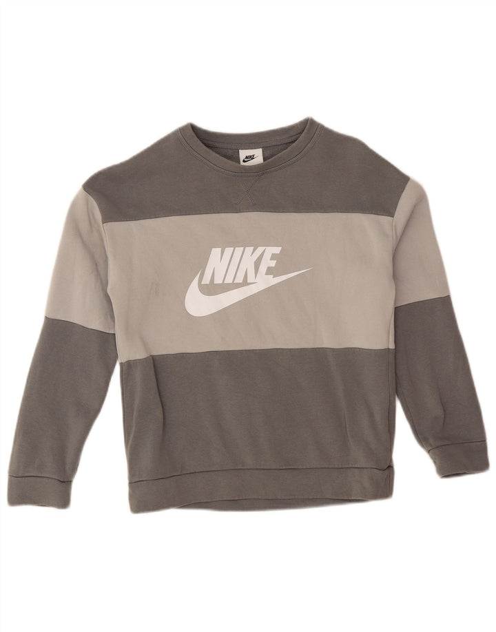 NIKE Boys Graphic Sweatshirt Jumper 10-11 Anos Médio Cinza Colourblock