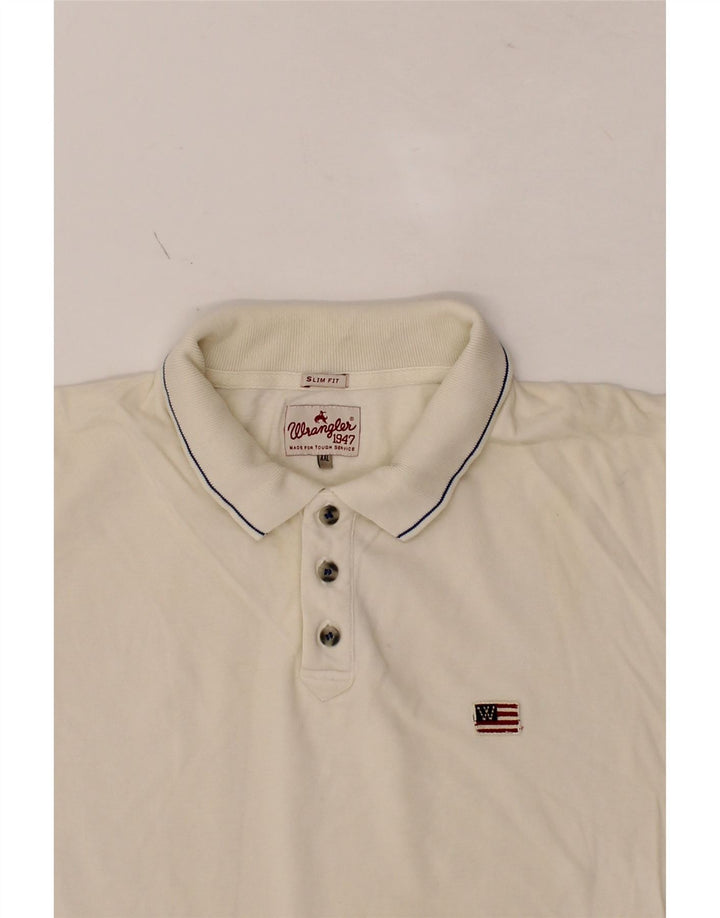 WRANGLER Mens Slim Fit Polo Shirt 2XL Off White Cotton Vintage Wrangler and Second-Hand Wrangler from Messina Hembry 
