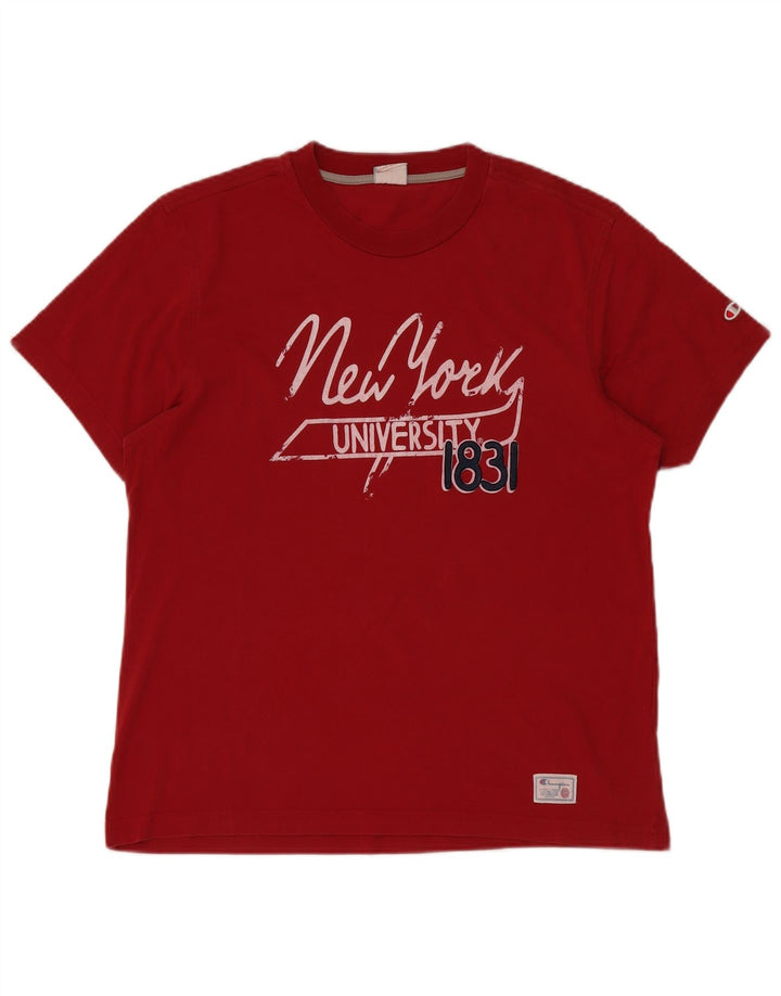 Camiseta masculina CHAMPION com estampa da Universidade de Nova York, grande vermelha