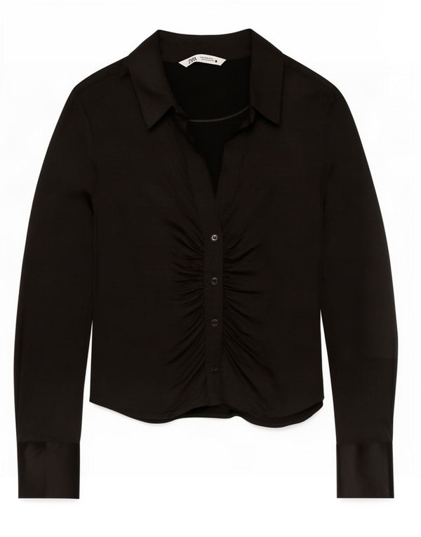 Blusa camisa feminina Zara Reino Unido 12 médio preto