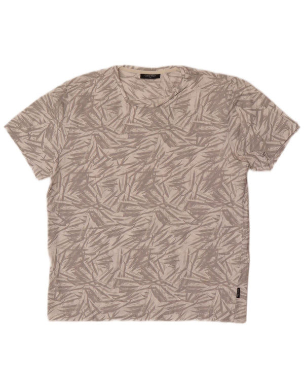 Camiseta masculina Calvin Klein com estampa abstrata de algodão cinza grande
