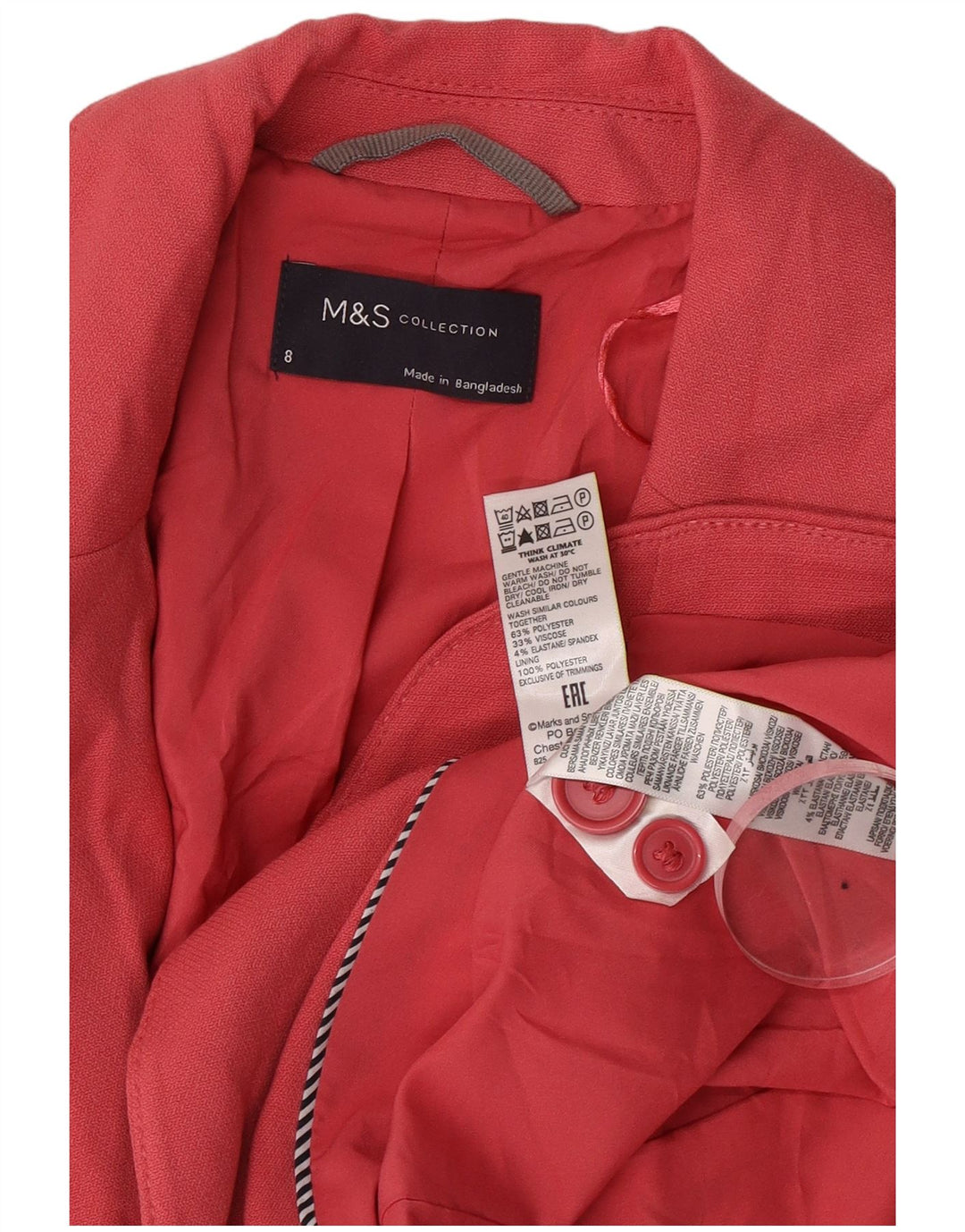 Jaqueta blazer feminina Marks & Spencer com 1 botão Reino Unido 8 poliéster rosa pequeno
