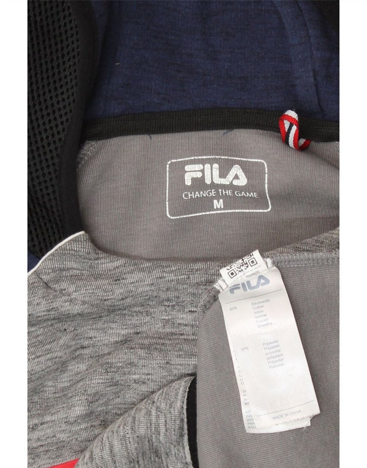 Fila Mens Graphic Hoodie Jumper Médio Cinza Colourblock Algodão