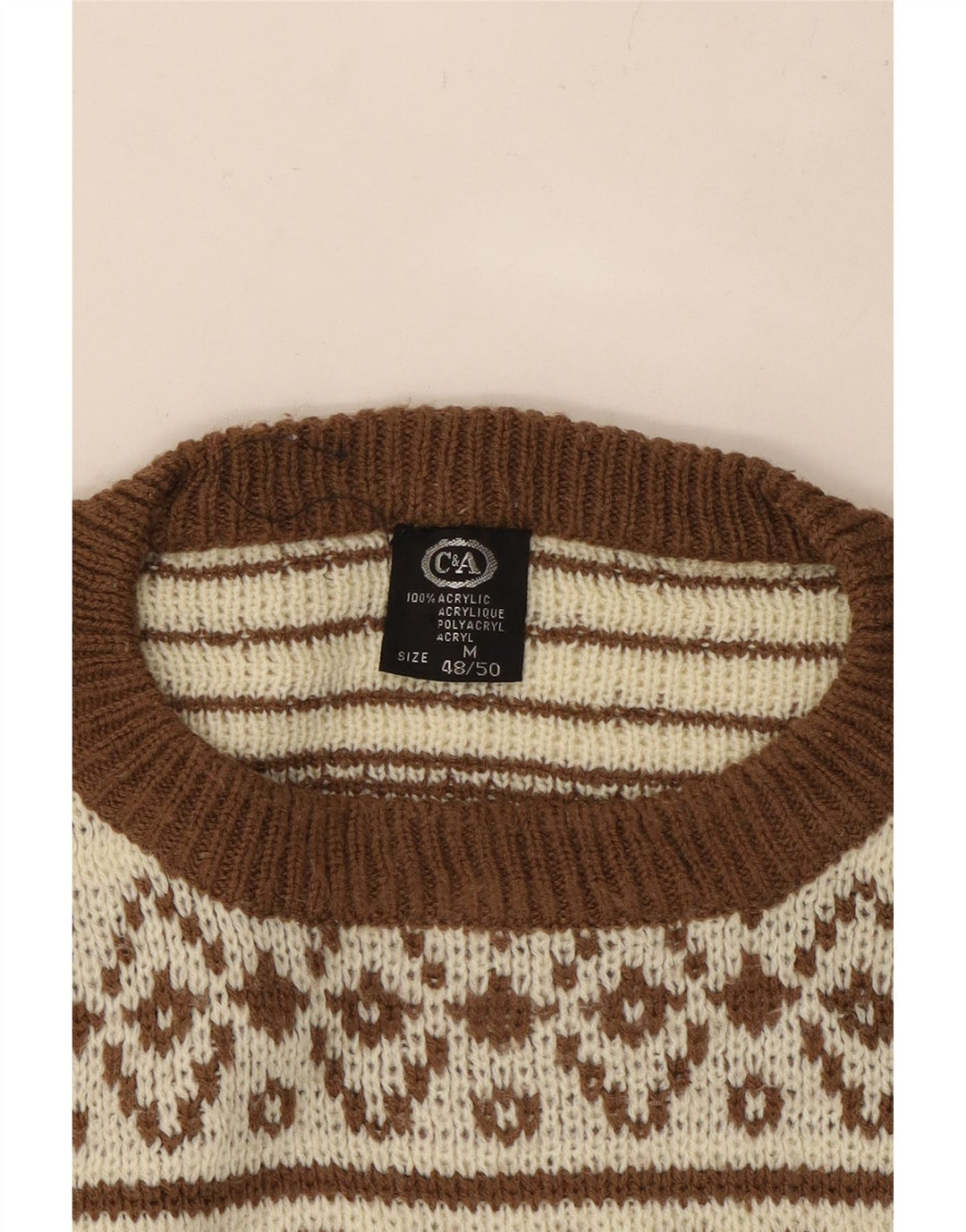 Suéter masculino C&A com gola redonda IT 48/50 bege médio Fair Isle