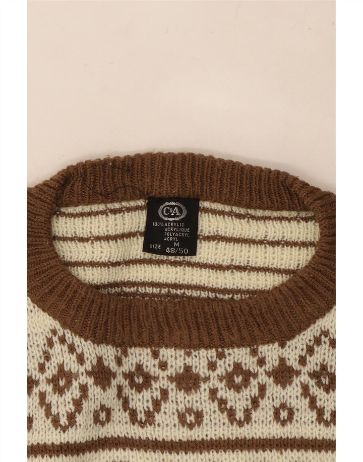 Suéter masculino C&A com gola redonda IT 48/50 bege médio Fair Isle