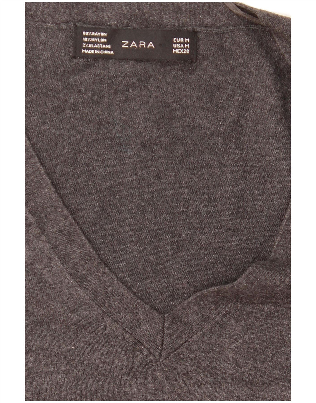 Suéter feminino Zara com decote em V UK 12 cinza médio