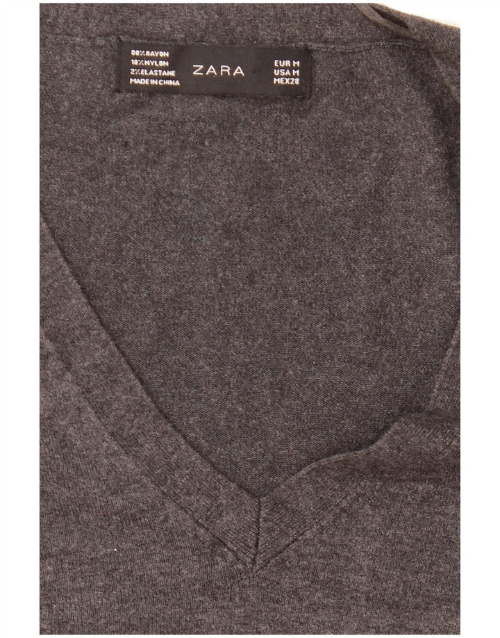 Suéter feminino Zara com decote em V UK 12 cinza médio