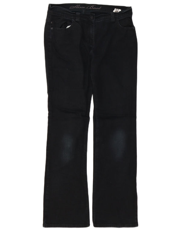 Jeans Marks & Spencer feminino slim bootcut Reino Unido 12 médio W32 L30 algodão preto